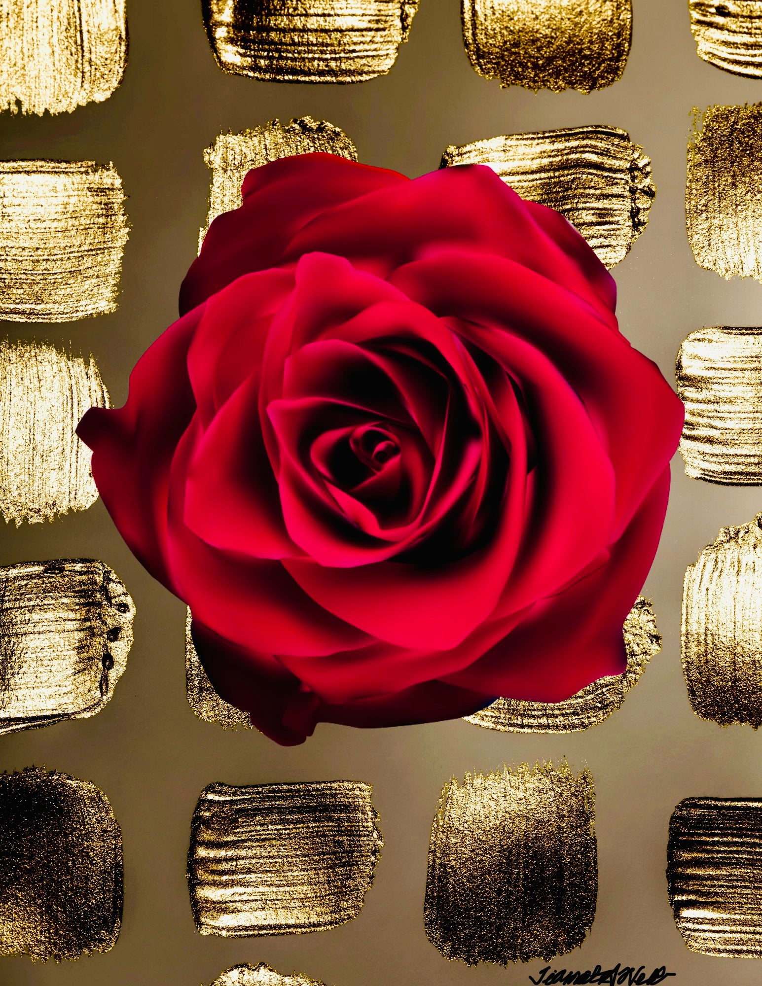 CRIMSON ELEGANCE: GOLD-BRUSHED BEAUTY
